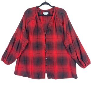Red Plaid Long Sleeve Plaid Blouse Top size 1x by  In Every Story